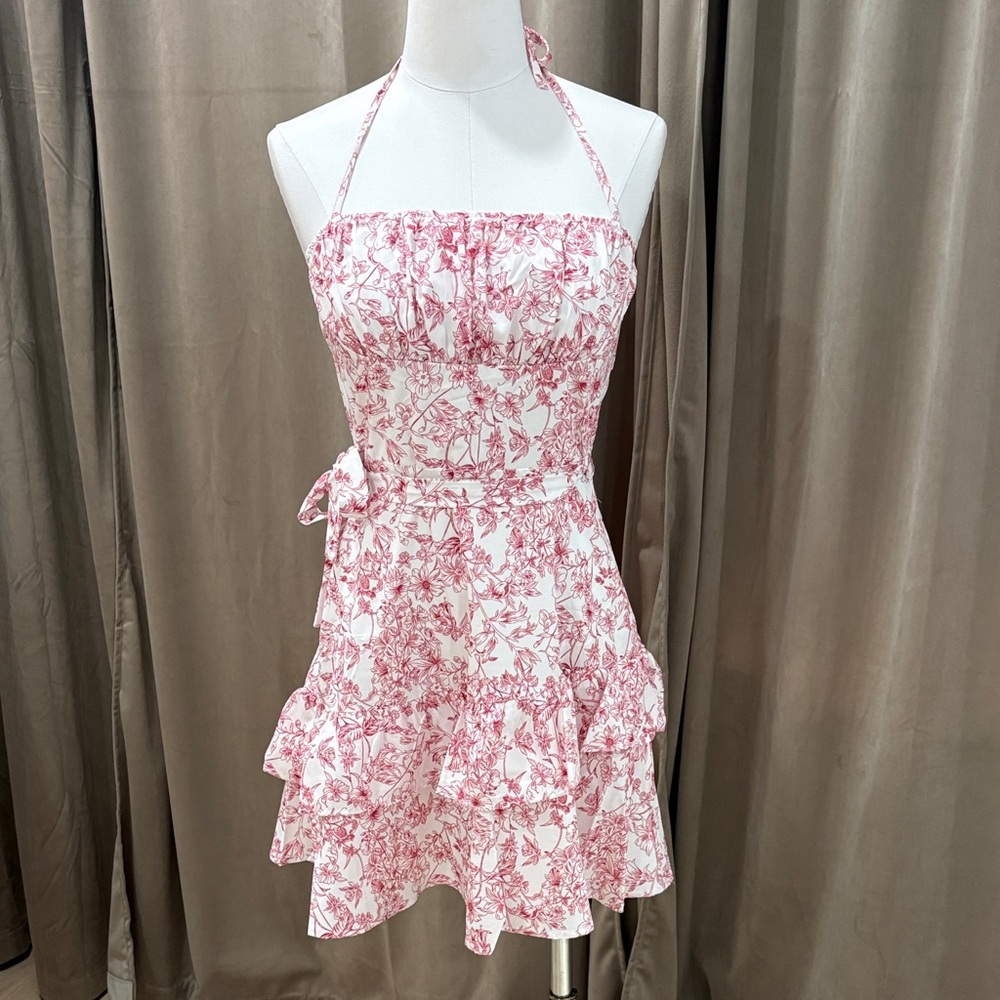 Floral Halter Dress with Ruffle Hem